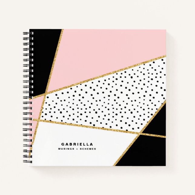 Pink and Black Chic Abstract Pattern Personalized Notebook (Front)