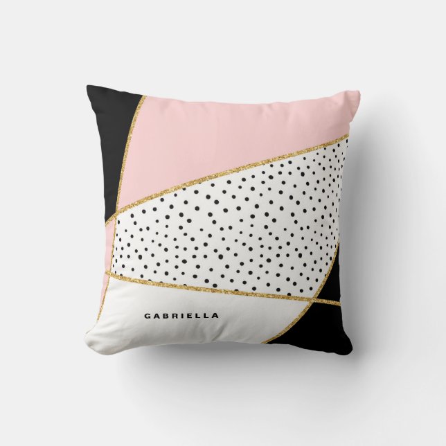 Pink and Black Chic Abstract Pattern Throw Pillow (Front)