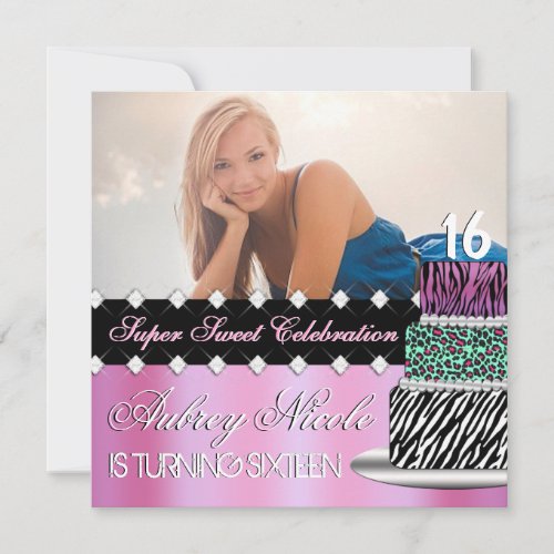 Pink and Black Chic Cake Photo Invitation