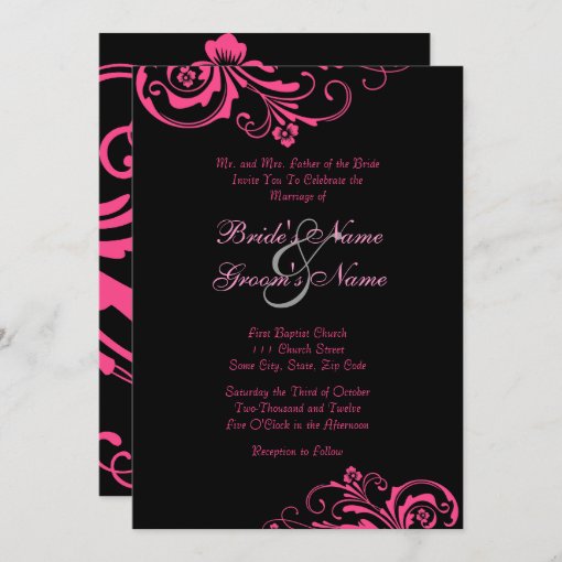 Pink and Black Chic Wedding Invitation | Zazzle