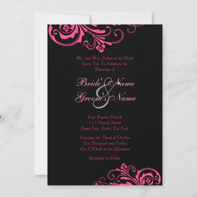 Pink and Black Chic Wedding Invitation | Zazzle