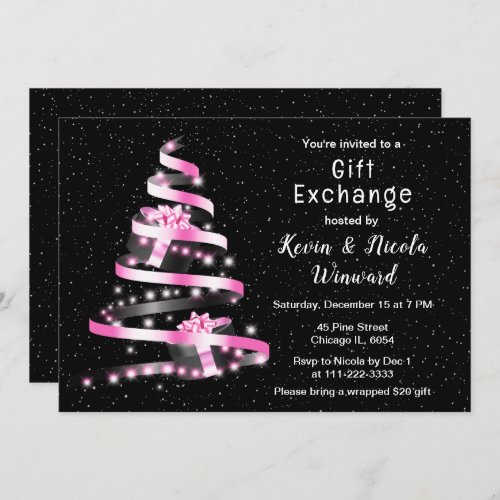 Pink and Black Christmas Gift Exchange Invitation