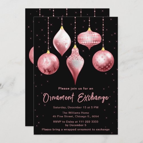 Pink and Black Christmas Ornament Exchange Invitation