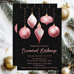 Pink and Black Christmas Ornament Exchange Invitation