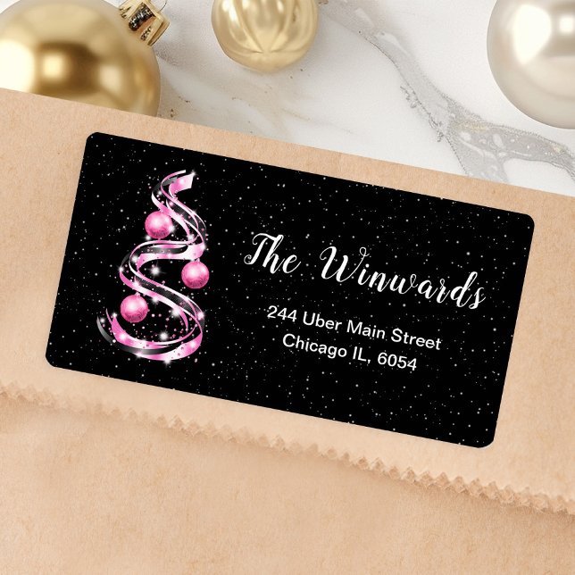 Pink and Black Christmas Ornament Label (Creator Uploaded)