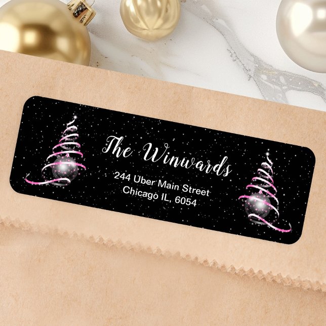 Pink and Black Christmas Ornament Label (Creator Uploaded)