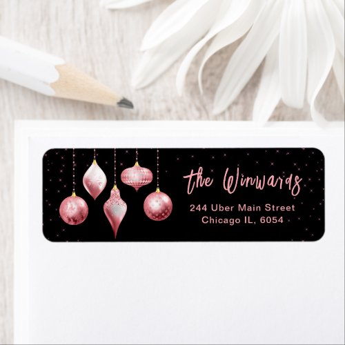 Pink and Black Christmas Ornaments Label