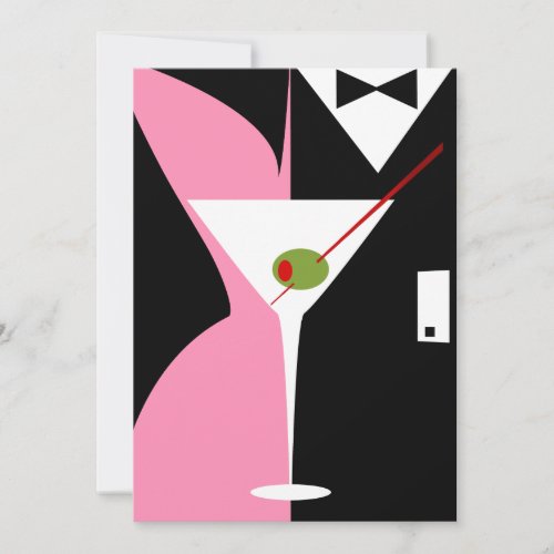 Pink and Black Classy Martini Cocktail Invitation