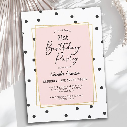 Pink and Black Confetti Dots 21st Birthday Party Invitation