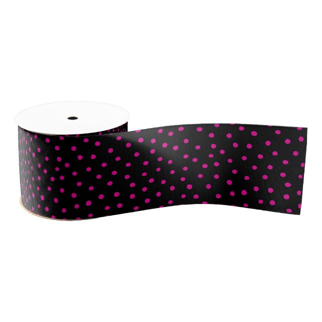 Pink And Black Confetti Dots Pattern Grosgrain Ribbon (Spool)