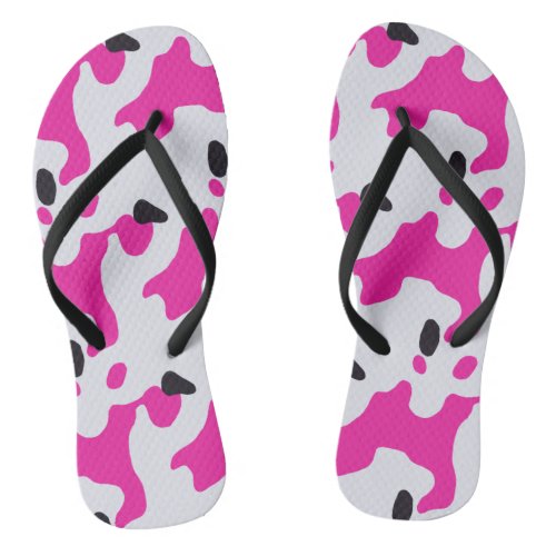 Pink and Black Cow Print Pattern Flip Flops