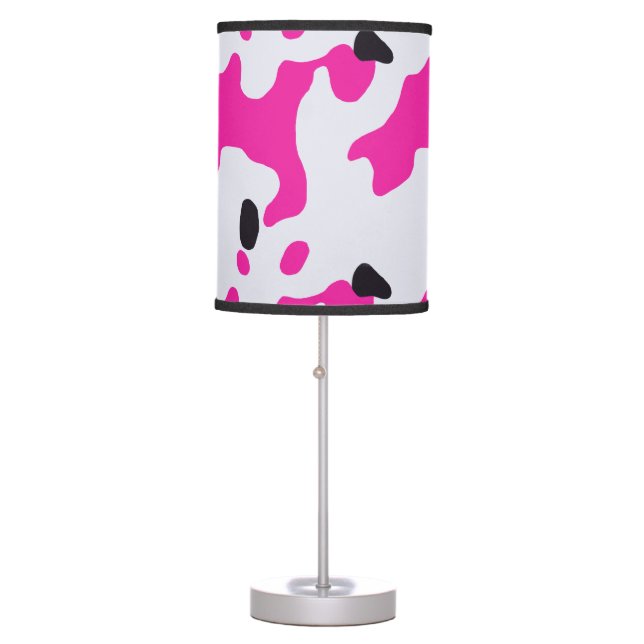 Pink and Black Cow Print Pattern Table Lamp (Front)