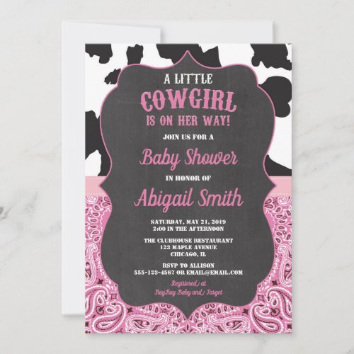 pink and black cowgirl baby shower girl invitation