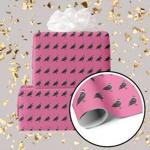 Pink and Black Crow Santa Merry Christmas Vintage Wrapping Paper