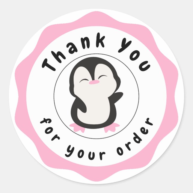 Pink and Black  Cute Thank You Circle Sticker (Front)