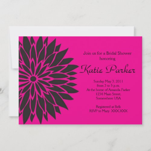 Pink and black dahlia Flower Invitation