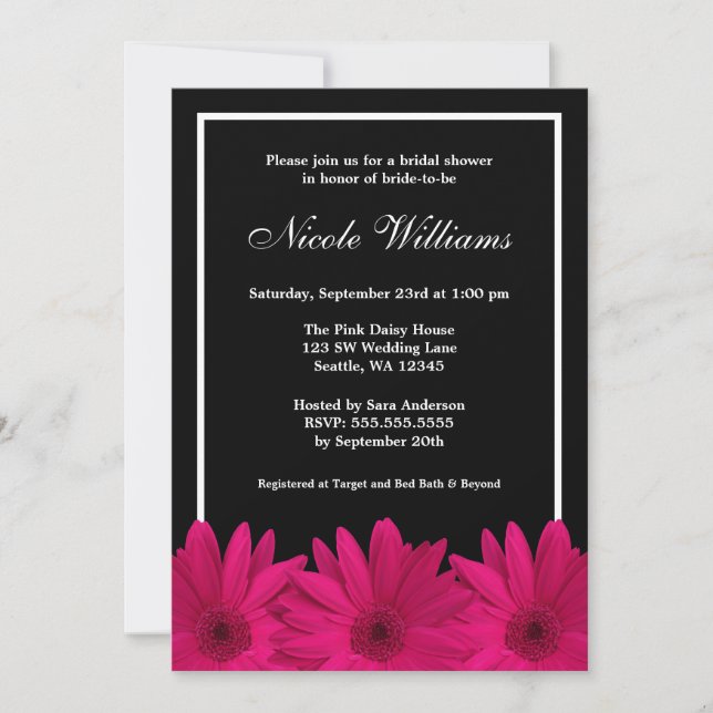 Pink and Black Daisy Bridal Shower Invitation (Front)