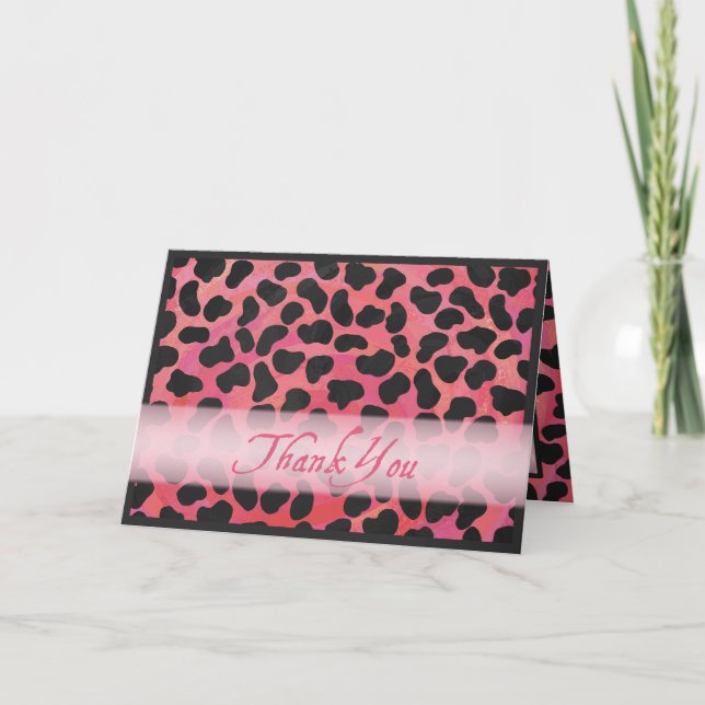 Pink and Black Dalmatian Pattern Thank You Card (Front)