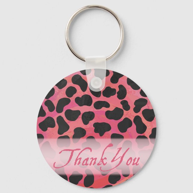 Pink and Black Dalmatian Pattern Thank You Keychain (Front)