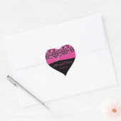 Pink and Black Damask 1.5" Heart Shape Sticker (Envelope)