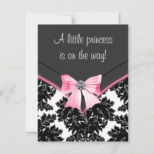 Pink and Black Damask Baby Shower Invitation