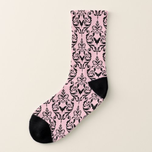 Pink and Black Damask Bats Socks