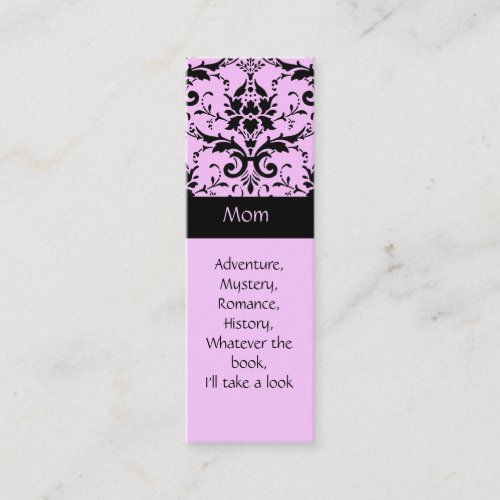 Pink and Black Damask Book Marks Business Card Templates