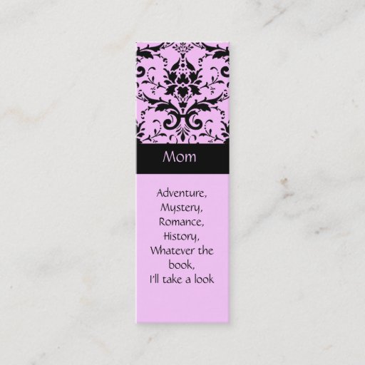 Customizable Pink and Black Damask Book Marks Business Card Templates