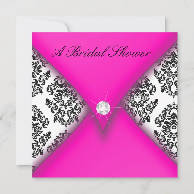 Pink and Black Damask Bridal Shower Invitation (Front)
