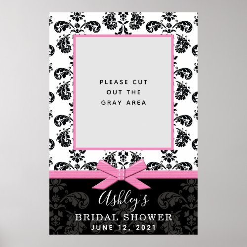 Pink and Black Damask Bridal Shower Photo Frame  Poster
