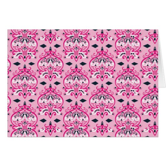 Pink and Black Damask Cards (Front Horizontal)