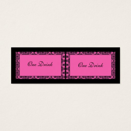 Customizable Pink and Black Damask Drink Tickets Business Card Template