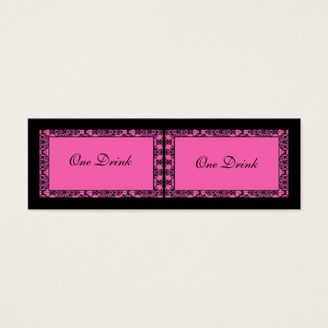 Pink and Black Damask Drink Tickets (Front)