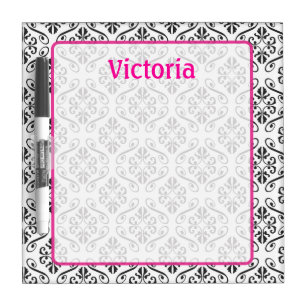 Pink and Black Damask Dry Erase Board