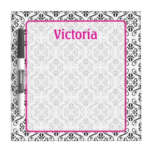 Pink and Black Damask Dry Erase Board (Front)