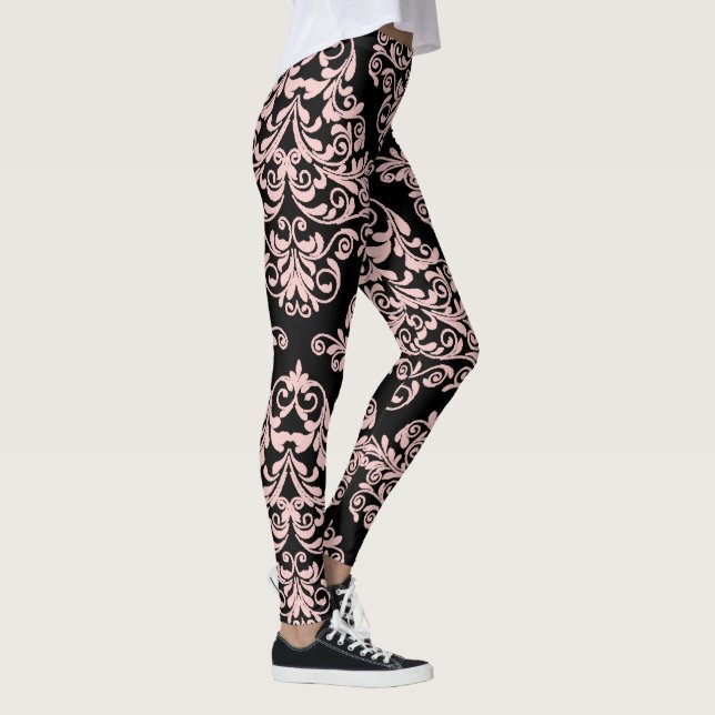 Pink and Black Damask Elegant Leggings (Right)