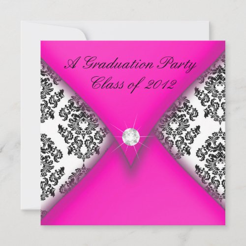 Pink and Black Damask Graduation Party Invite