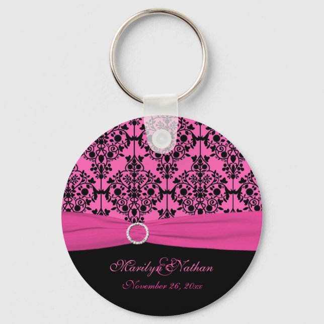 Pink and Black Damask Keychain (Front)