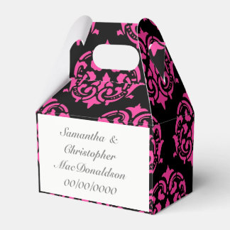 pink and black damask pattern wedding favor boxes
