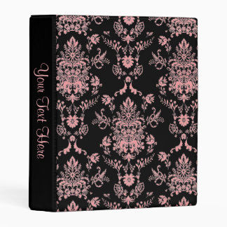 Pink and Black Damask Personalized Mini Binder