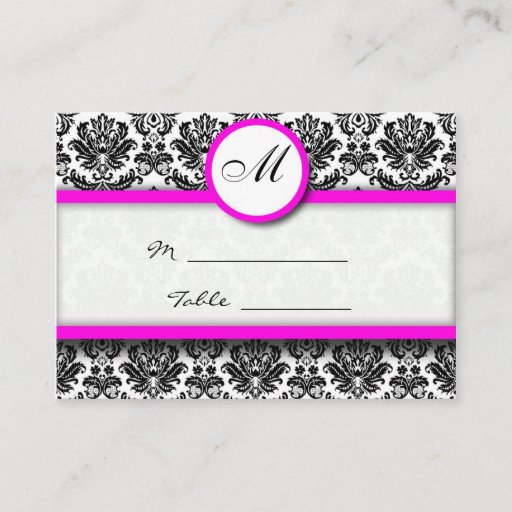 Customizable Pink and Black Damask Place Card Business Card
