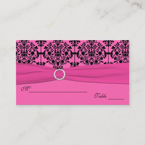 Customizable Pink and Black Damask Placecards Business Card Templates