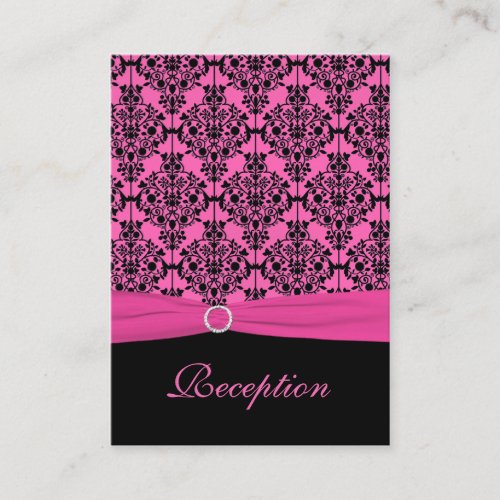 Pink and Black Damask Reception Card Business Card