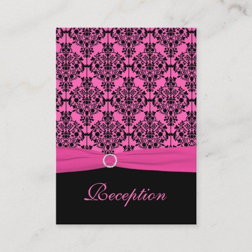 Customizable Pink and Black Damask Reception Card Business Card