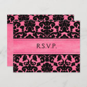 Pink and Black Damask Reply Card (Front/Back)