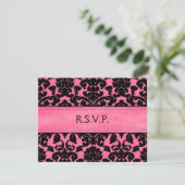 Pink and Black Damask Reply Card (Standing Front)