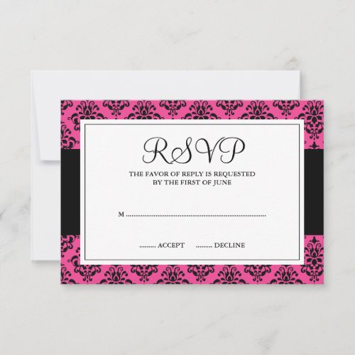 Pink and Black Damask Response Card