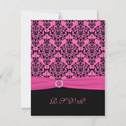 Pink and Black Damask RSVP Card