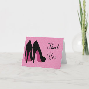 Pink and Black Damask Shoes Thank You Card