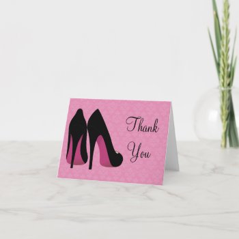 Pink And Black Damask Shoes Thank You Card by eventfulcards at Zazzle